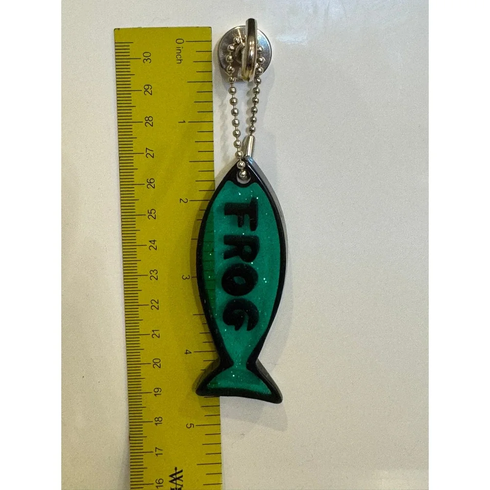 Green Glitter Fish Keychain Frog Text Bag Charm Kitsch Y2K Ironic Accessory
